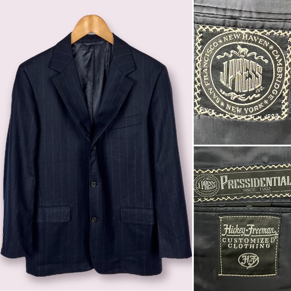 J. Press Presidential X Hickey Freeman Mens 40R 3-Button Chalk Stripe Sport Coat